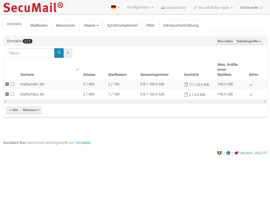 Admin-Oberflaeche SecuMail Box